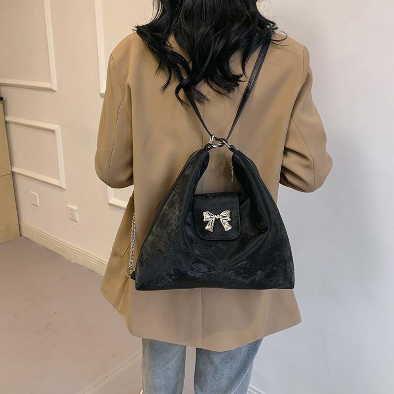 Bolsa tote portátil personalizada com laço para mulher, mochila casual versátil multiuso, bolsa de ombro mensageiro texturizada
