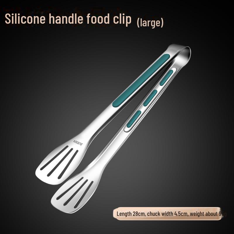 Kuchyňské kleště z nerezové oceli se zelenou rukojetí: Protiskluzový silikon proti opaření na grilování a pečení