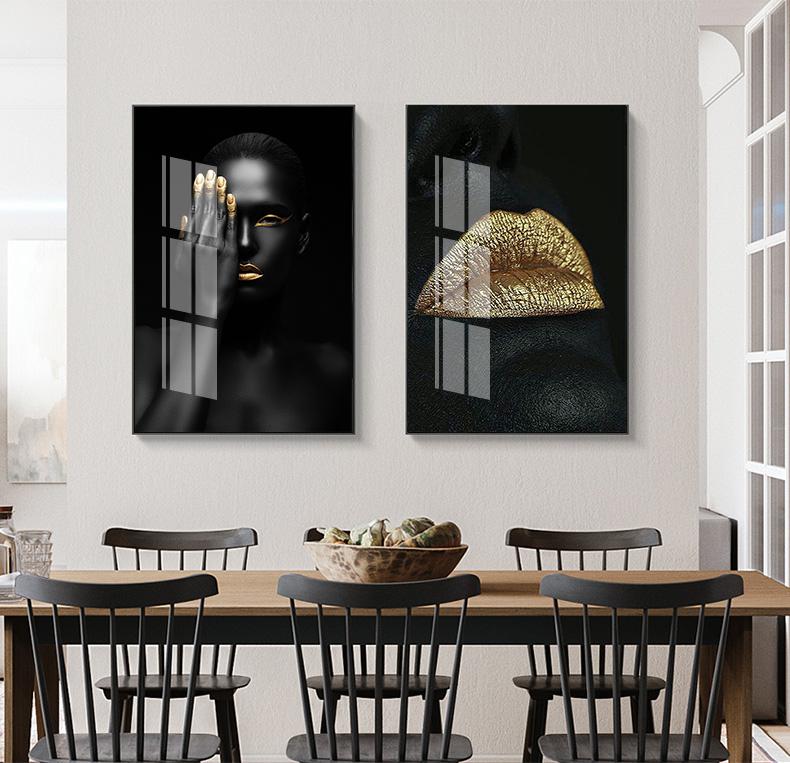 

Nordic Light Роскошный Черный Красота Золотой Персонаж Губы GoldWall Искусство Холст Картина Плакаты Картина Для Гостиной Домашний Декор
