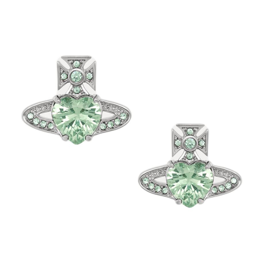 

Vivienne Westwood Ariella Saturn Green Heart Shaped Earrings With Rhinestones Women earrings Silver Light-Green 6201031T-02P707- Basic Packaging-Dust Bag+Box