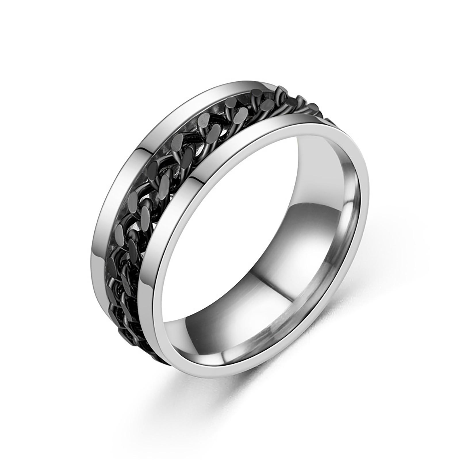 

Stainless Steel Spinner Ring with Rotating Chain Design Durable Band for Men and Women Comfortable Fit Fashionable Style 9 чёрный