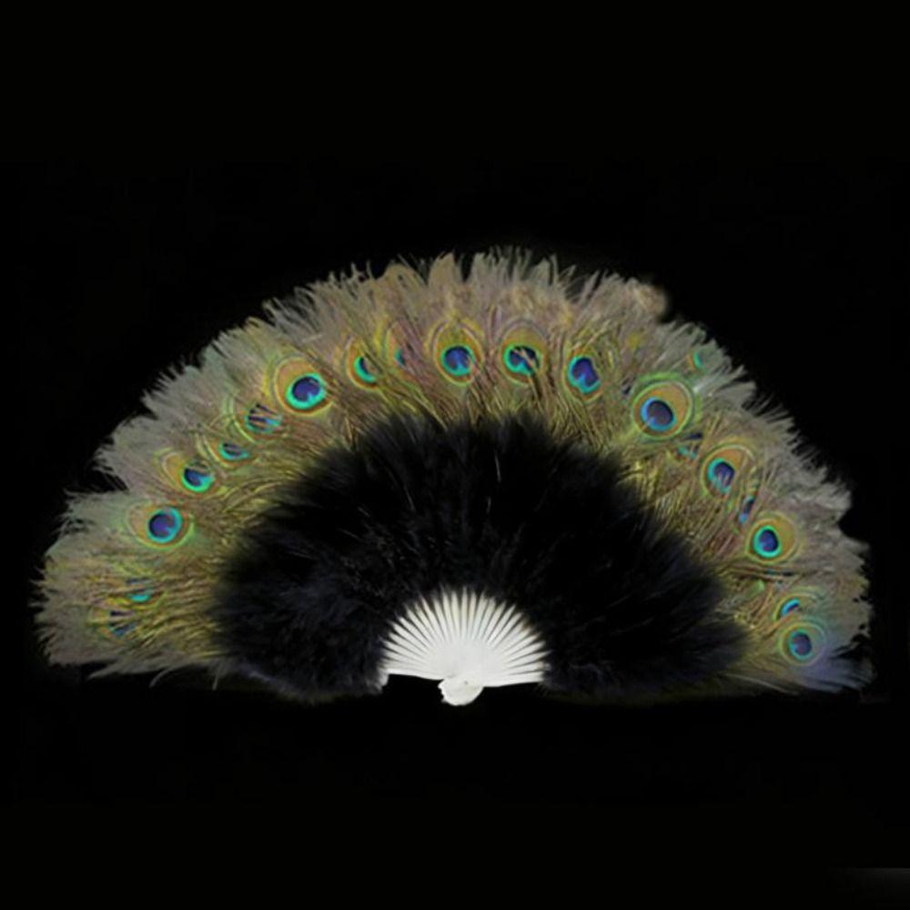 65cm Großer Pfauenfedernfächer 28 Speichen Square Dance Performance Fächer Hochzeitsfeier Dekoration