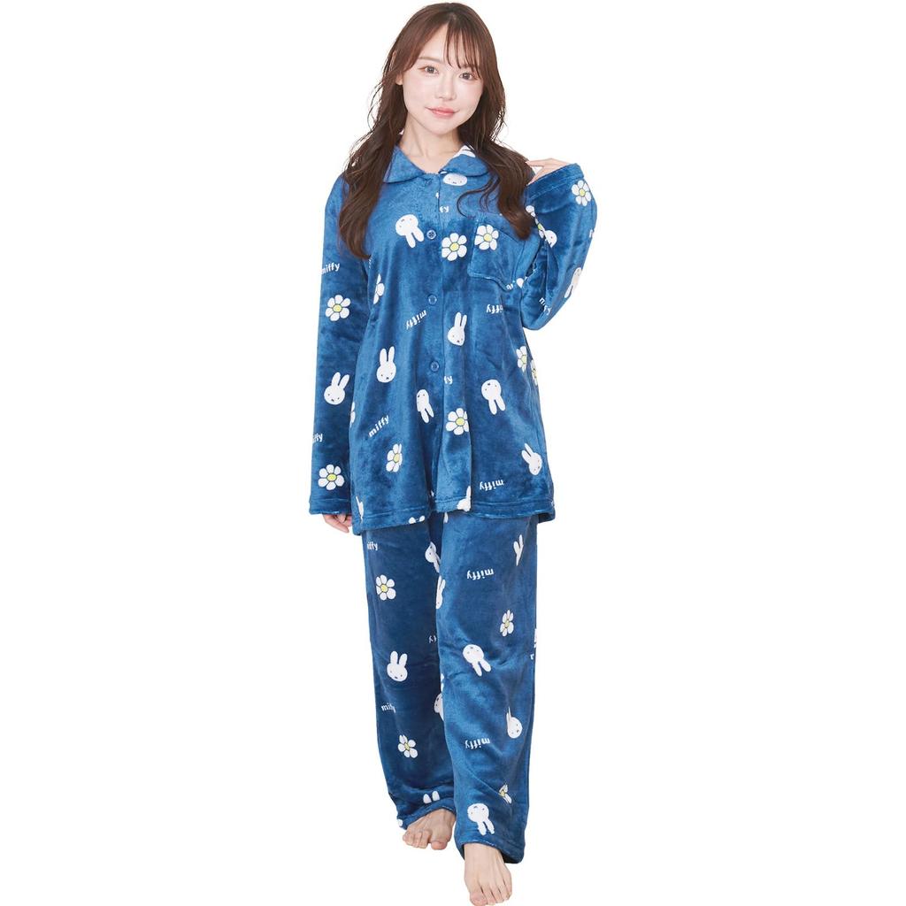 Luanna Jena Miffy Flauschiges Langarm-Pyjama-Set Floral QWMI01 Damen (Marineblau Druck)
