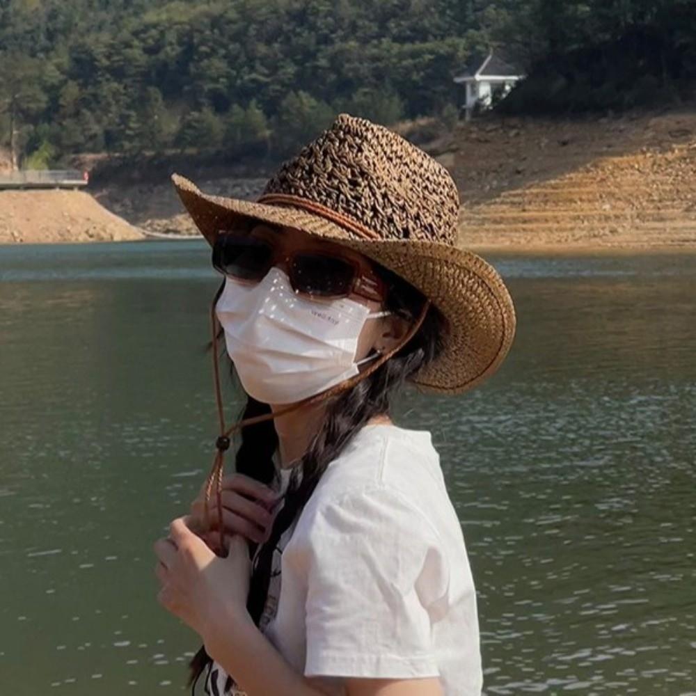 Solid Color Western Cowboy Hat Ethnic Style Fisherman Hat Classic Sunscreen Straw Hat  Travel