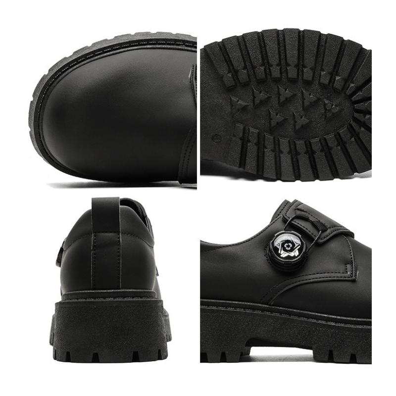 2025 Mens British Retro Wide Round-Toe Derby Shoes Chunky Platform Casual Leather Boots Trendy Streetwear Footwear for Wide Feet