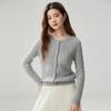 Women's Round Neck Button-Up Cardigan: 75% Cashmere, 25% Mulberry Silk, Cable Knit, Long Sleeve Sweater Coat
