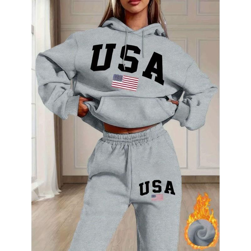 Completo felpa con cappuccio e stampa di lettere da donna Outfit casual streetwear Inverno