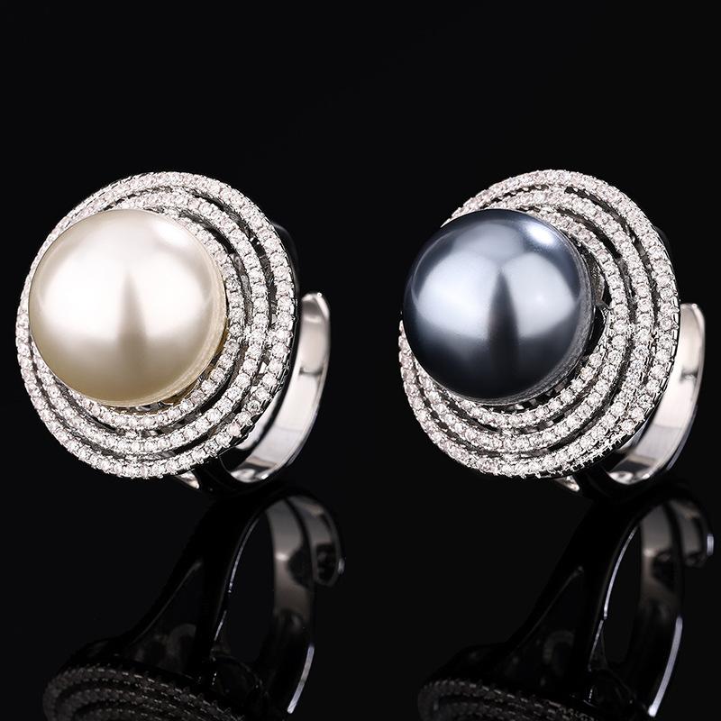 Jewelry Copper Platinum Plated Pearl Temperament Simple Design Ring 14Mm