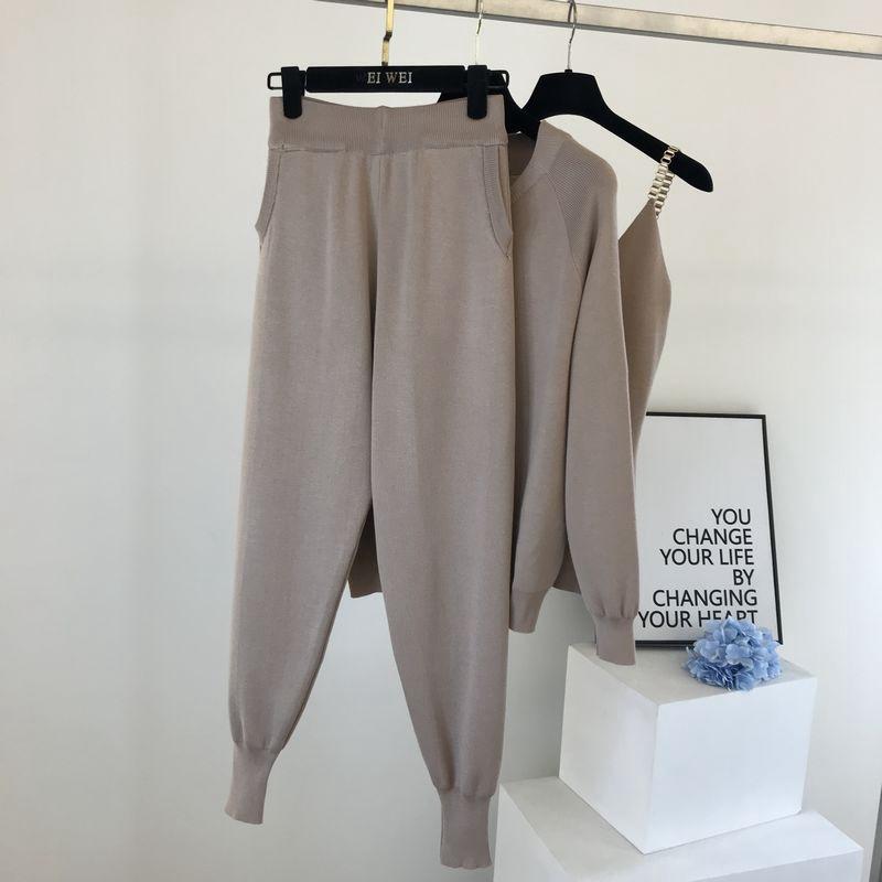 3 Piece Set Women Knitted Set Zipper Cardigan Jacket+pencil Pant+camisole Matching Sets Purple Black Khaki Outfits for Women