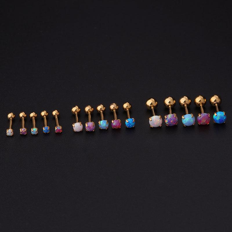 2/3/4MM Opalové Náušnice do Ušní Chrupavky 20G Nerezová Ocel Piercingové Náušnice