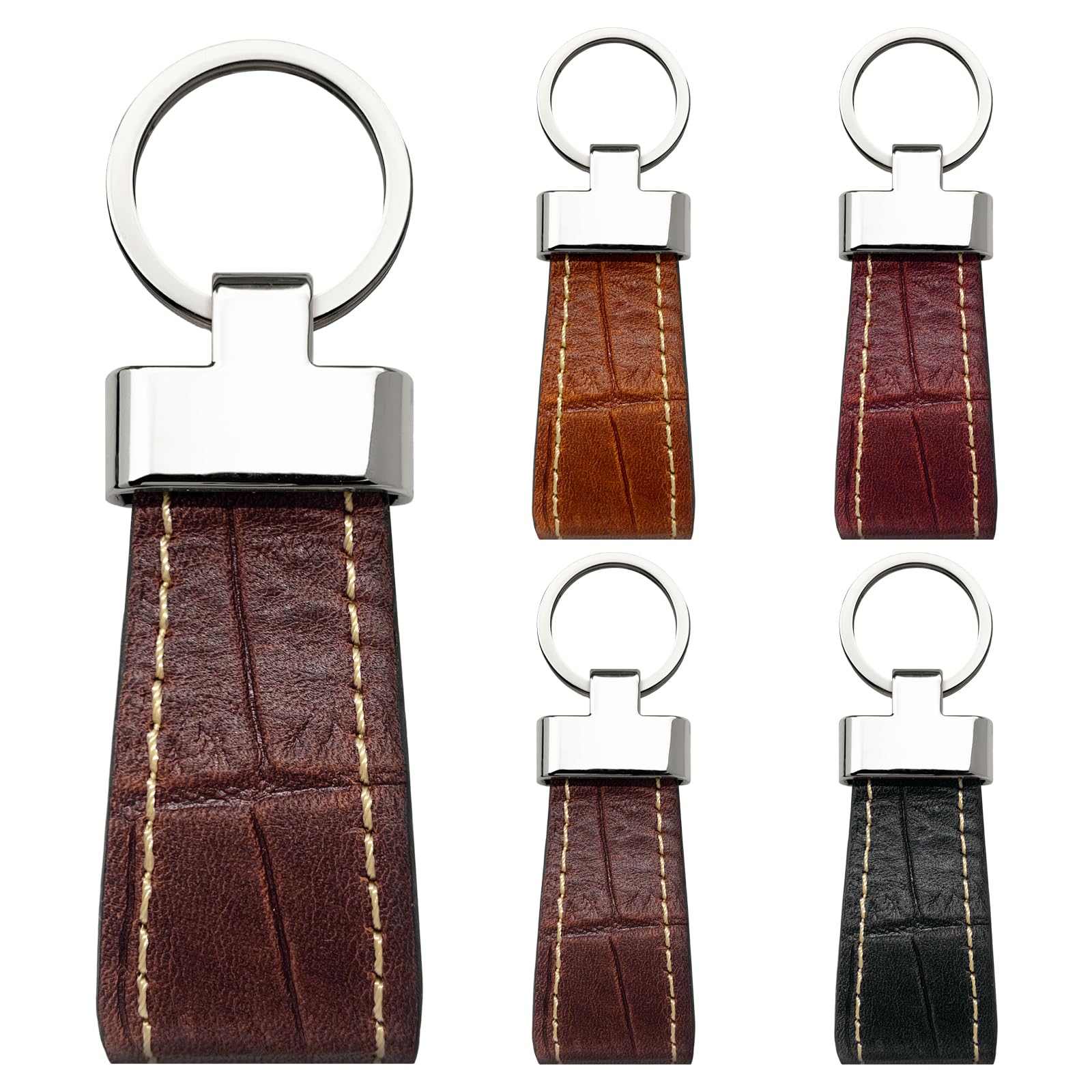 

Trend SSS Genuine Leather Smart Key Ring, Crocodile-Embossed, Double Ring, for Men and Women, Keys, Bag Charm, Cowhide Leather, Burgundy