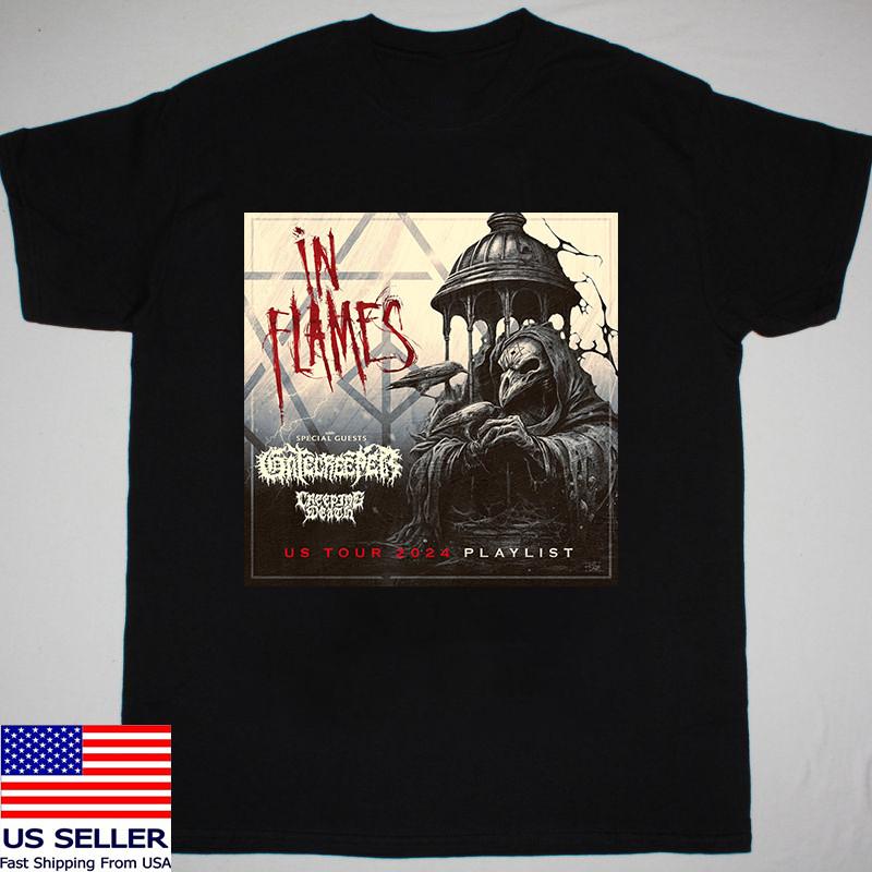 In Flames Creeping Death Tour 2024 T Shirt Tops Tee Full Size S-4XL