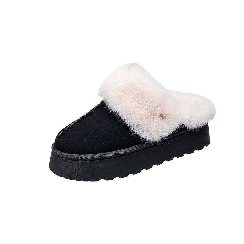 Winter new muffin platform slippers bag head velvet warm and comfortable home cotton shoes cotton shoes