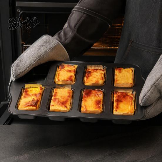 Durable Carbon Steel Bakeware for Home 8-Cavity Mini Loaf Baking Pan Set with 200Pcs Parchment Liners, Precut Unbleached Paper Nonstick Rectangle