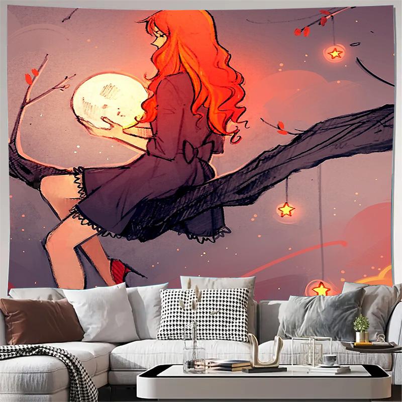 Gothic Fantasy Tapestry Wall Decor Dark Academia Aesthetic Witchy Room Decor Mystical Home Decor Celestial Tapestry Gothic Art W 74x94cm(29x37in)