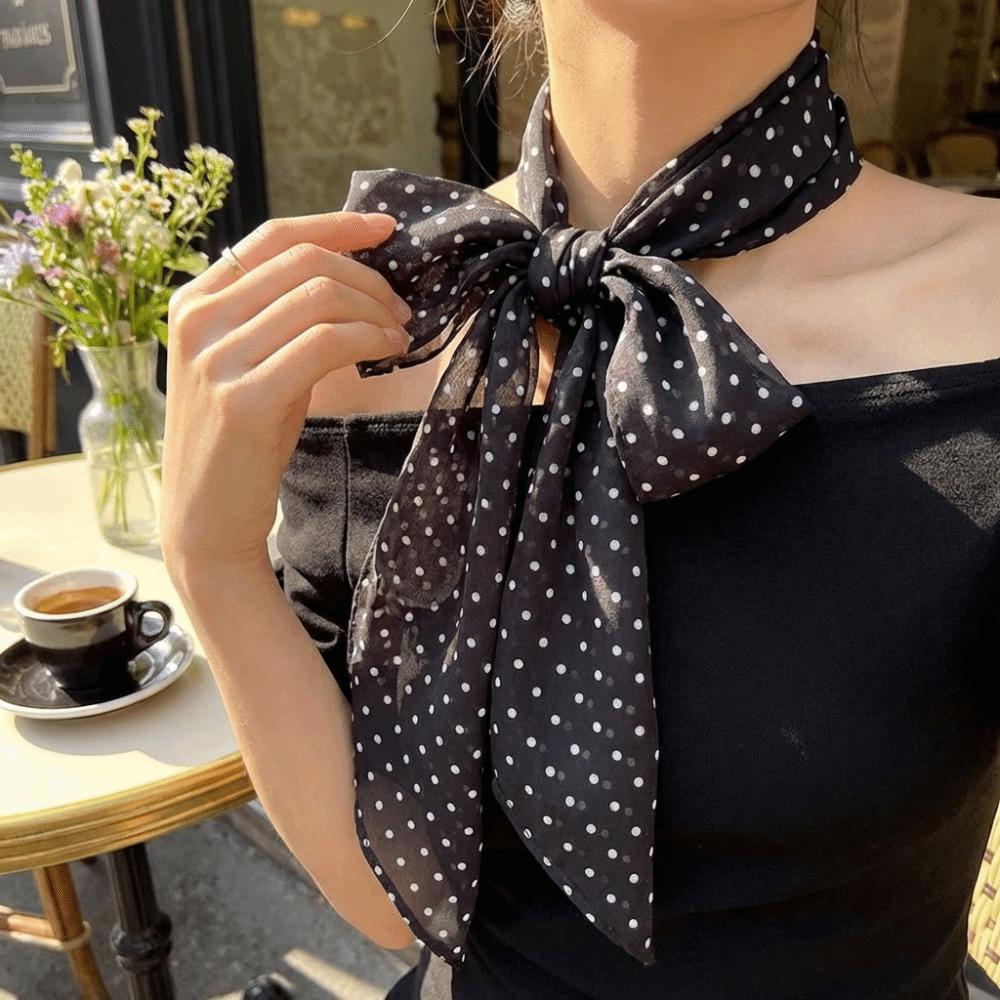 New Red Color Korean Style Scarf Polka Dot Pattern Trendy Long Scarf Neck Ribbon Women Fashion
