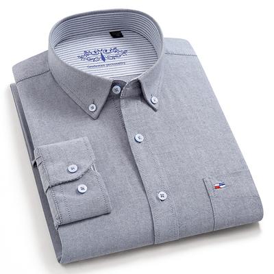 Men's Long-sleeve Solid Casual Thick Oxford Cotton Button Down Shirts