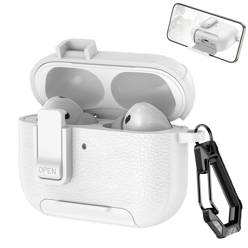 AirPods Pro 3 Leather Pattern Case with Buckle Stand for Apple 2nd Gen
