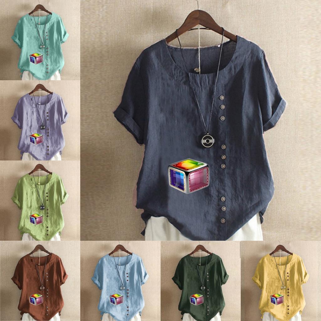 Damenmode Rubik's Cube bedrucktes Rundhals Kurzarm T-Shirt Lässig Baumwolle Leinen Grafik Shirt Freizeit Locker Sommer Bluse Tops