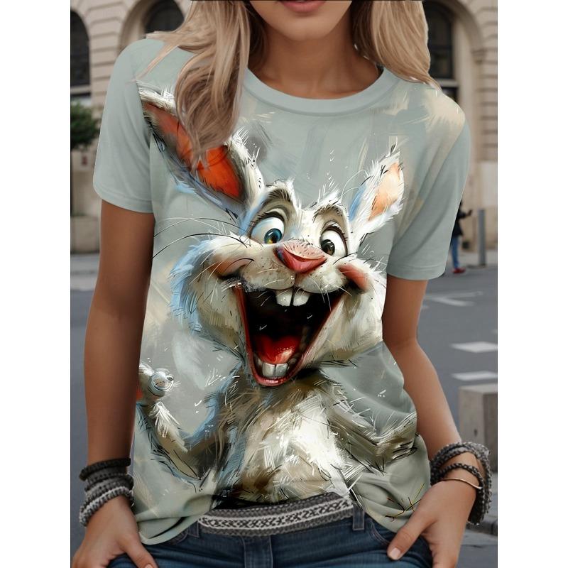 Mode Sommer Osterhase 3D-Druck T-Shirt Damen Street Casual Harajuku T-Shirt Damen Rundhals T-Shirt Tops Kleidung