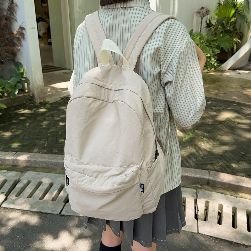 Trendy Travel Backpack New Model Large Capacity Lightweight Casual Student Backpack Solid Color Washed Nylon Women'S Backpack