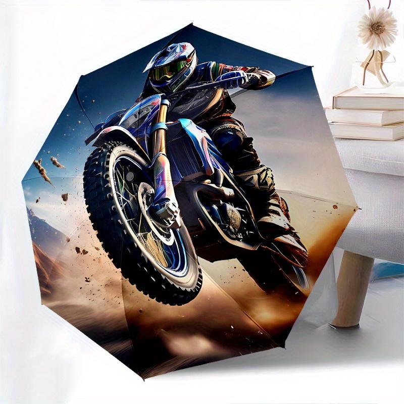 Moto, Parapluie Pliant Automatique Désert 8 Baleines Design Léger, Cadre en Fer Durable, Compact et Portable, Idéal Anniversaire ou Noël