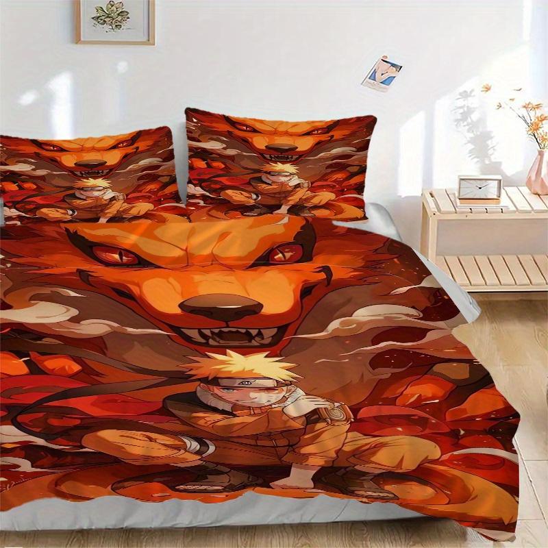 3pcs Naruto Nine Tailed Fox Bedding Set, Including 1 Quilt Cover and 2 Pillow Shams, Without Filling, Soft and Comfortable Home Bedroom Fabr