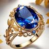 Gorgeous Women's Rings with Big Round Blue Cubic Zirconia Chic Leaf Design Wedding Anniversary Party Elegant Lady Jewelry