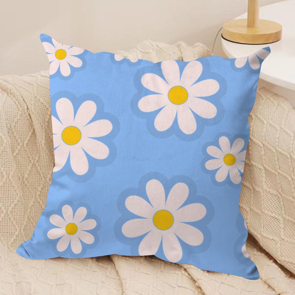 Romantic DaisyPrint Spring Cushion Cover Silky Short Plush DoubleSided Printed Pillow Case for Sofa All Seasons Home Decor Gift