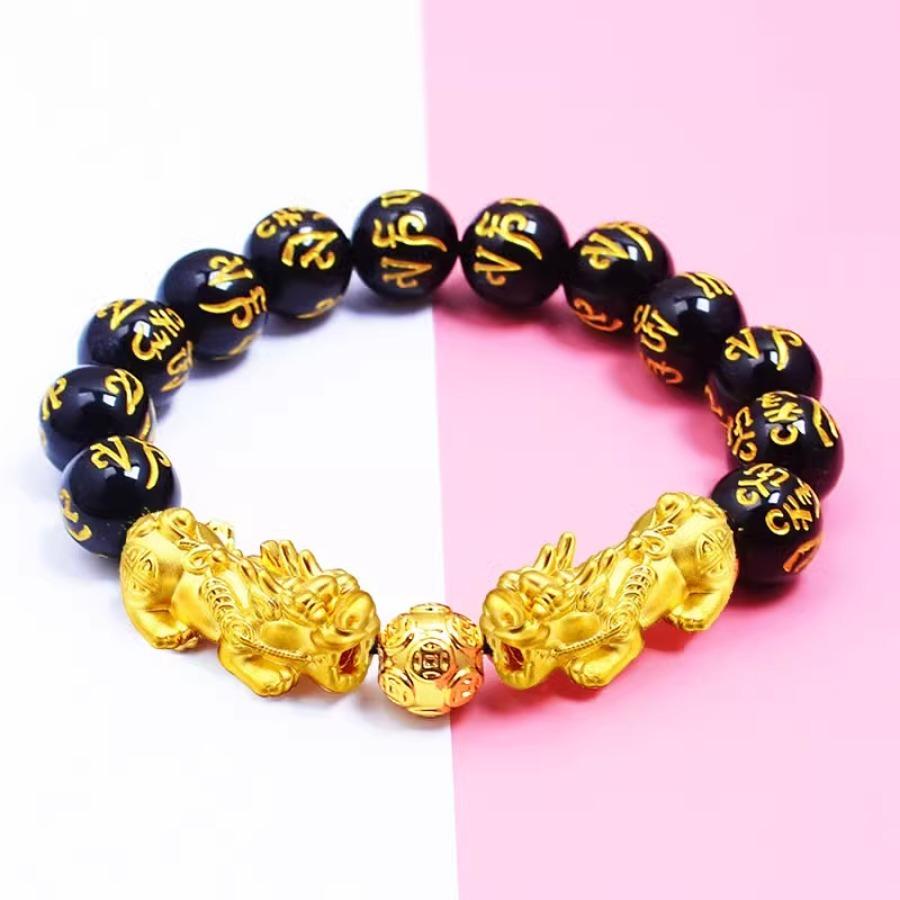 Black Simple Atmosphere Imitation Agate Obsidian Crystal Bracelet Chain Men Handmade Pixiu Bracelet