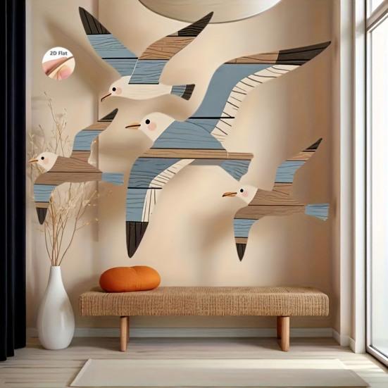 4Pcs/Set Seagull Wall Pendant Bright Feather Color Woodcarving Artwork Hand-painted Seagull Decoration
