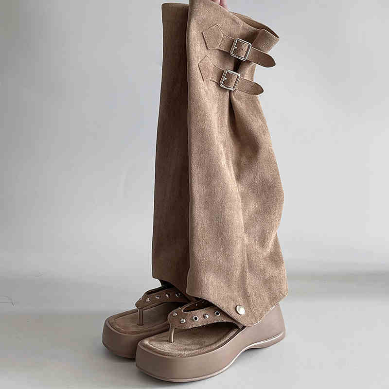 Roman Summer Clip Toe Sandals Fashion Trend Platform Flats Trouser Legs Boots Casual Dress Street Style Shoes