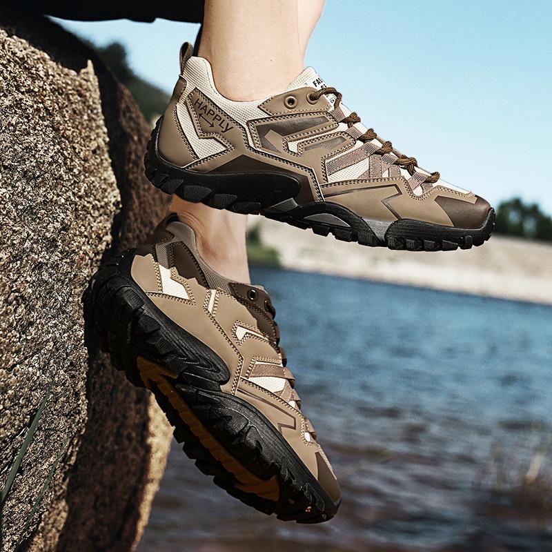 Fashion High Quality Fashion Leather Hiking Shoes Durable Outdoor Sport Men Trekking Leather Shoes Lace-Up Climbing Hunting Sneakers