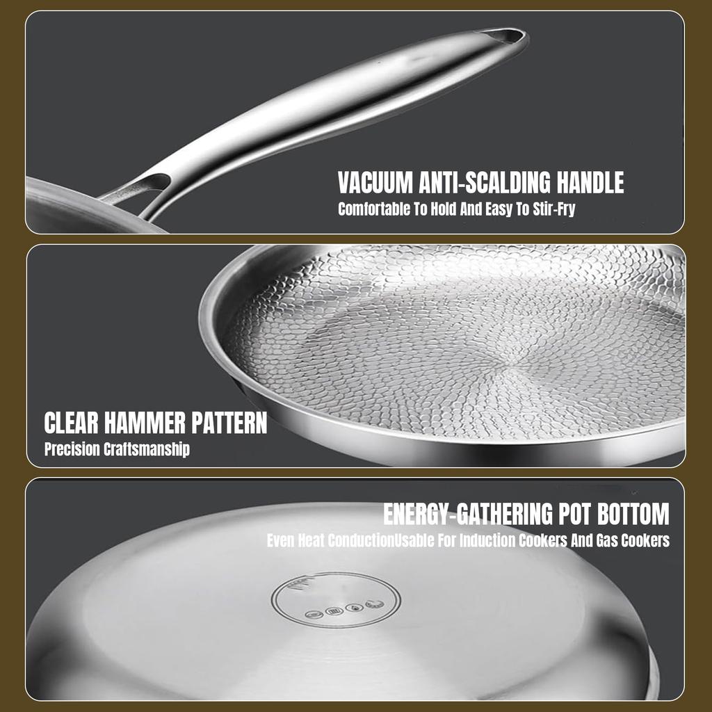 Nonstick Titanium Frying Pan with Lid, Scratch Resistant Hammered Skillet, Titanium Alloy Cookware for Gas Induction Electric Stove, Easy Clean