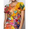 Women's hand-painted heart graffiti printed T-shirt - bright and colorful short-sleeved crew neck top,