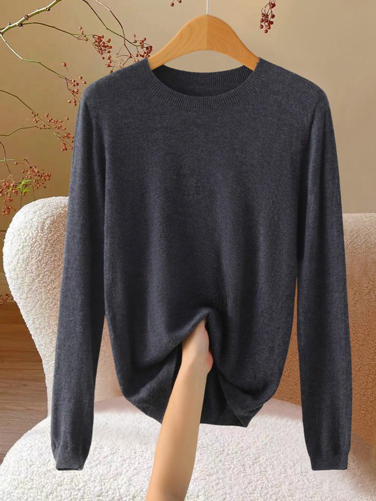 Women's Slim Fit Heathered Wool Sweater - 2026 Long Sleeve Knitwear