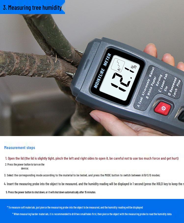 Wood Moisture Meter for Flooring, Cardboard, and Hygrometer Measurement