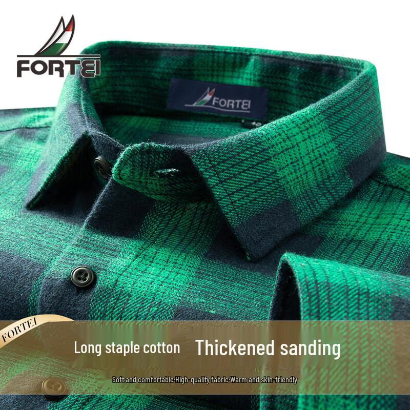 

Men s Long-Sleeve Brushed Plaid Shirt with 35% Long-Staple Cotton