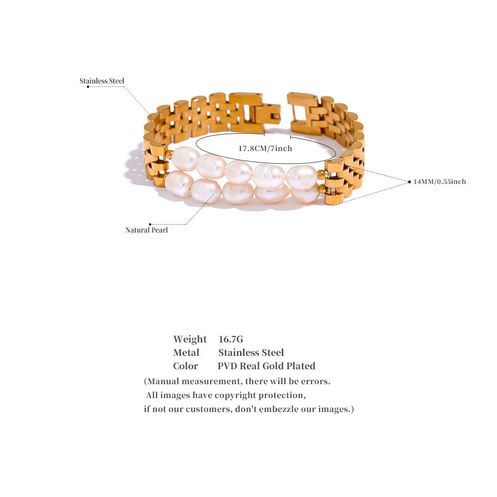 Yhpup Luxury Natural Pearls Cuban Chain 316L Stainless Steel Bracelet Bangle High Quality Women Gold Color Premium Jewelry Gift