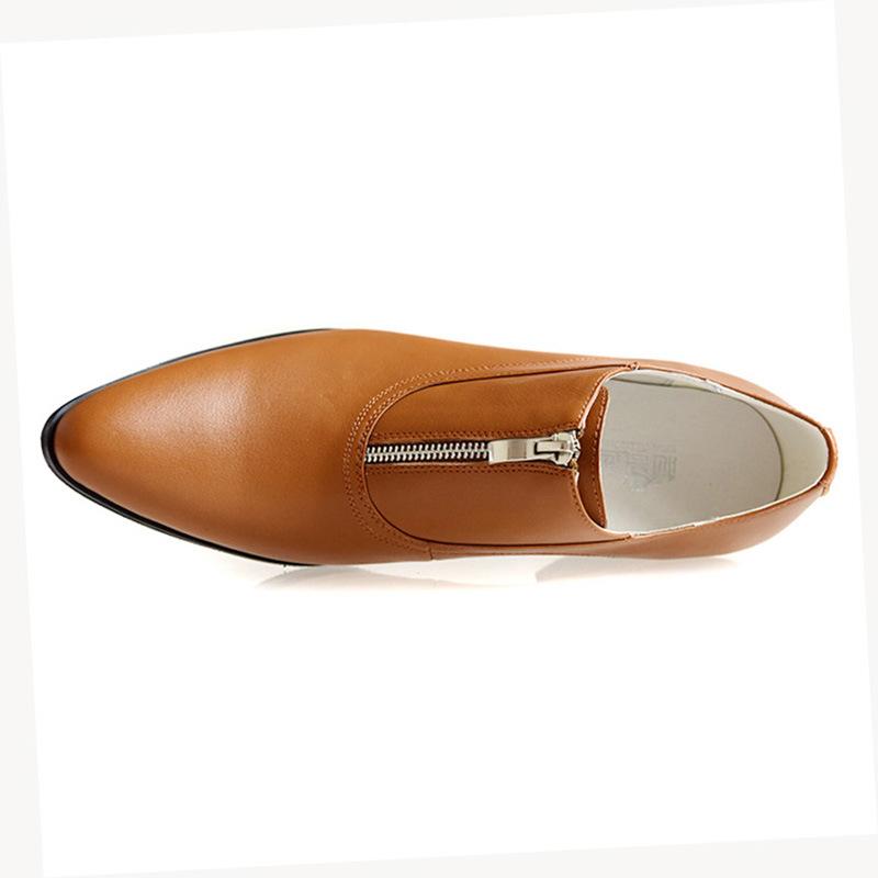 

New Elevator Shoes for Men Heel Shoes Formal Leather Brown Men Loafers Dress Shoes Fashion White Mens Heightening Shoe 38 коричневий