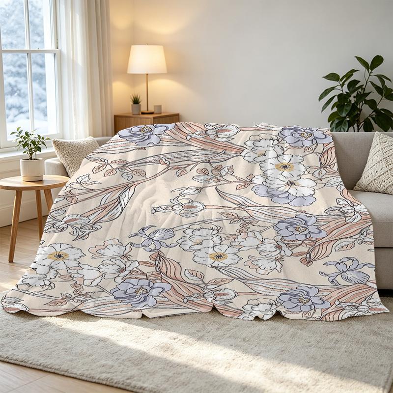 Floral Flannel Throw Blanket: No Shedding, Soft & Skin-Friendly Warm Cover, Perfect for Home, Movie Nights, Halloween & Christmas