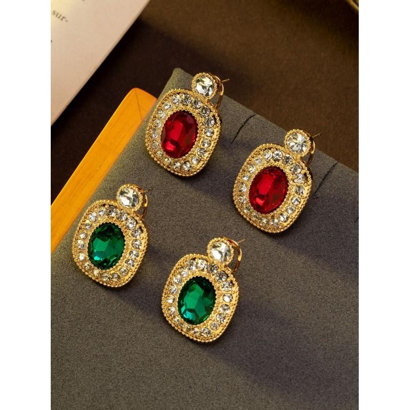 Vintage Emerald Zircon Earrings With A High-end Feel Featuring Palace Style Studded Antique Women