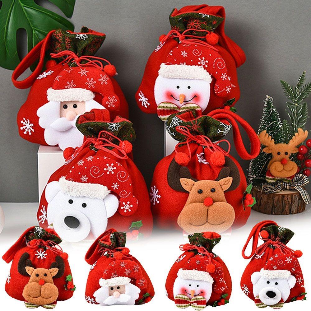Flannel Santa Gift Bag Drawstring Closure Candy Gift Bag  Christmas Decoration