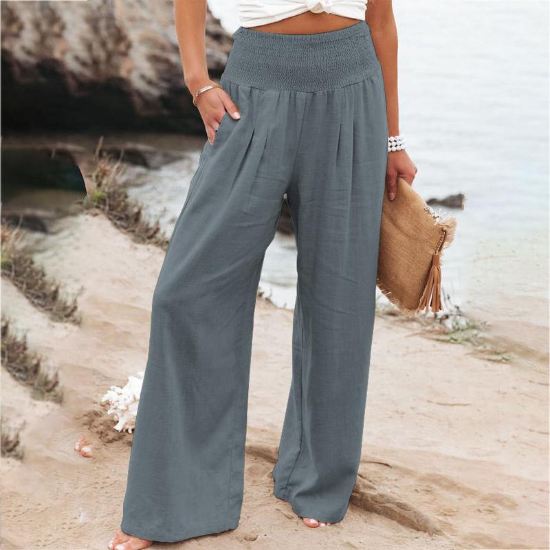 Ženy Bavlna Len Volné Široké nohavice Jaro Léto Kancelář Dáma Ležérní Jednobarevné Jogger Elastický pas Oversized kalhoty