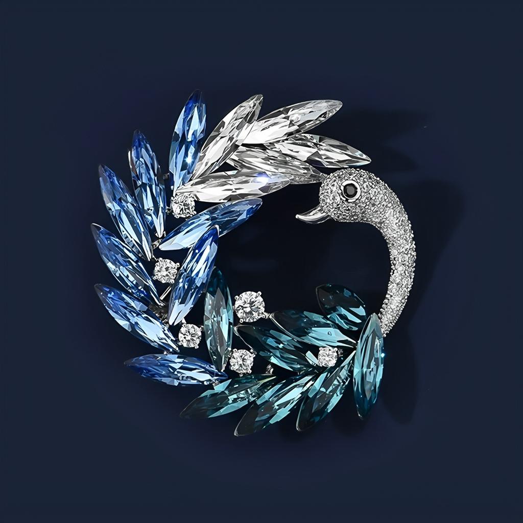 Light luxury swan brooch female retro gradual change imitation crystal animal corsage fashion coat coat pin accessories