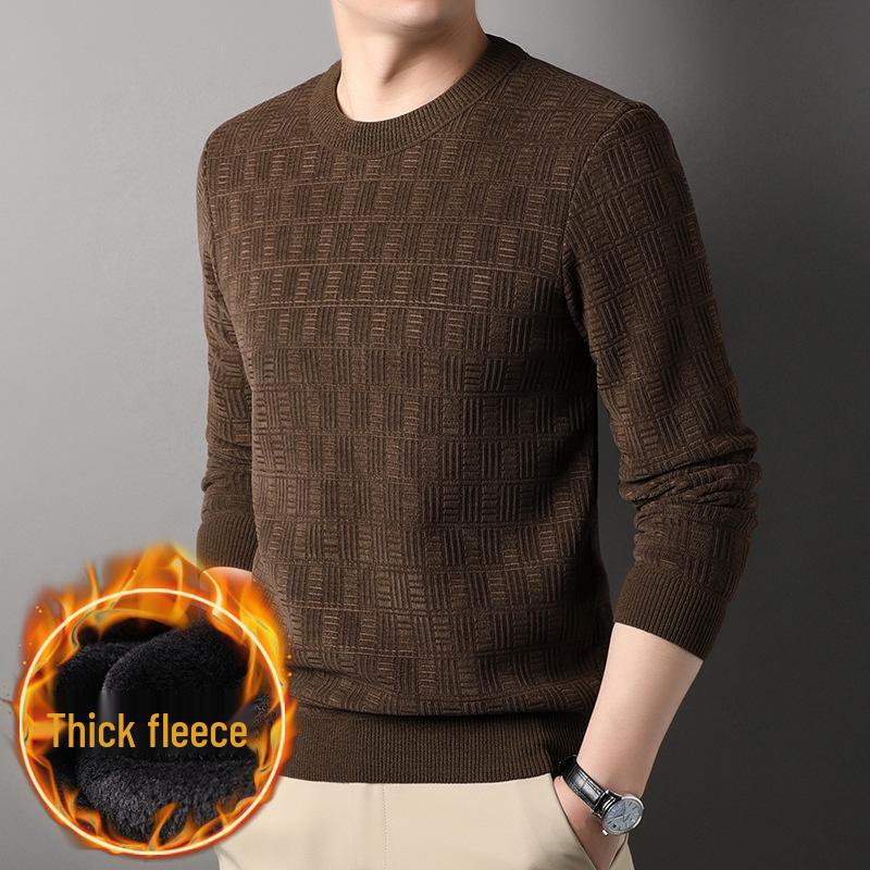 

Men s Chenille Jacquard Fleece Pullover Sweater - Autumn/Winter 2022 4XL (For 185-200 lbs) кавовий