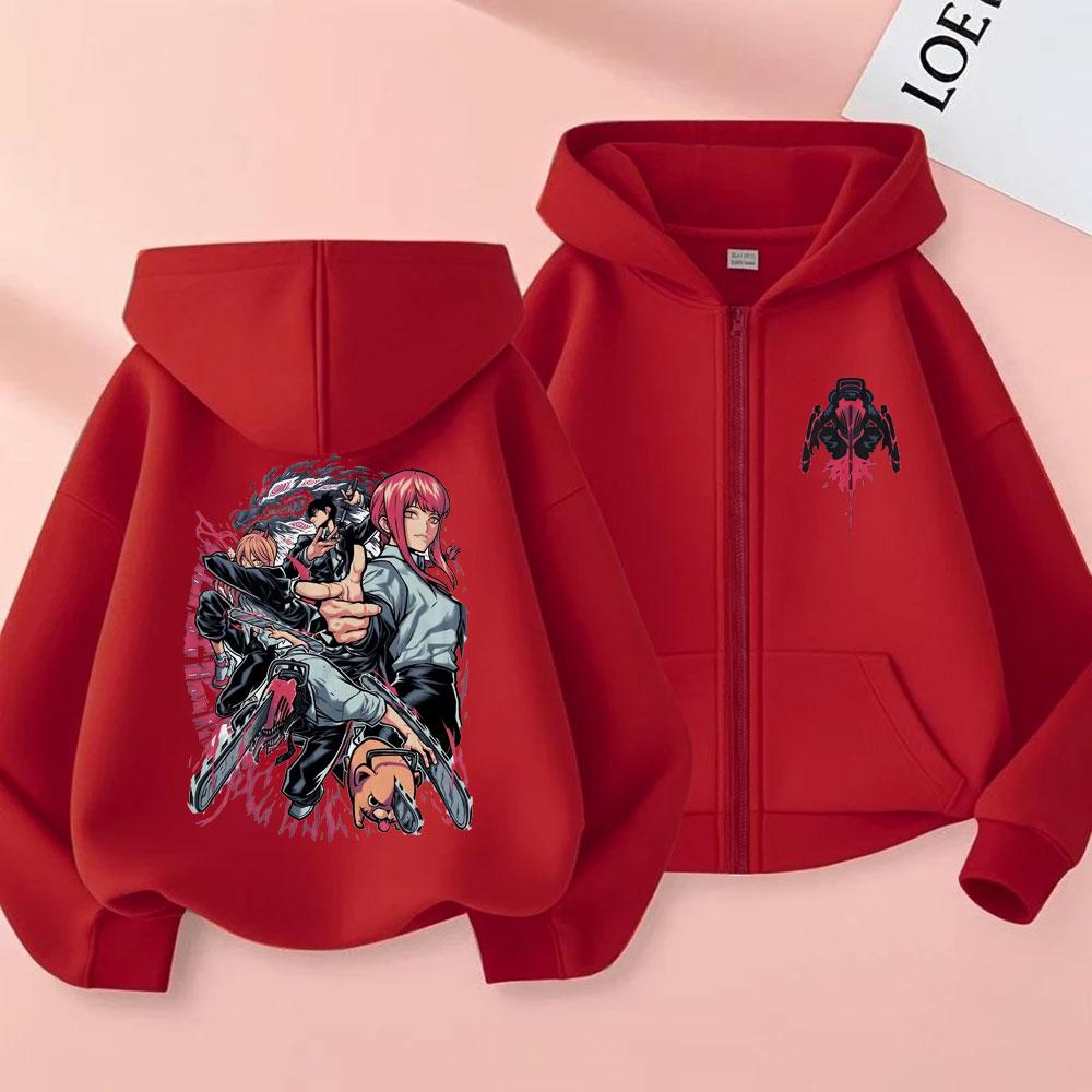 Anime Chainsaw Man Pochita Power Hayakawa Aki Makima Denji Grafik Reißverschluss Hoodie Herren Damen Mode Übergroße Zip-Up Jacke Mantel