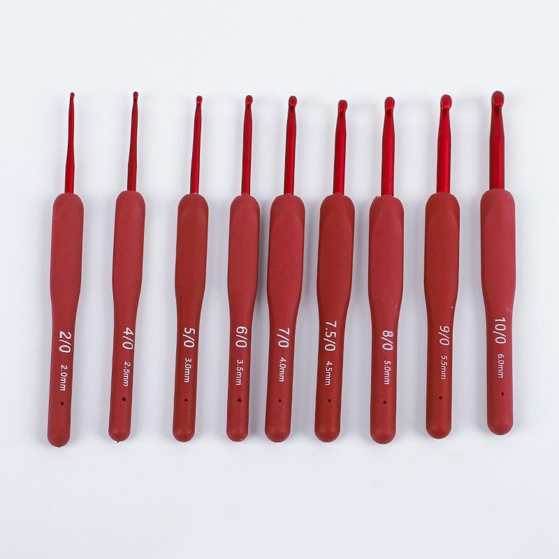 Handgjort Rött Mjukt Handtag Virknålsset - Metall Tröjstickning och Ullverktyg