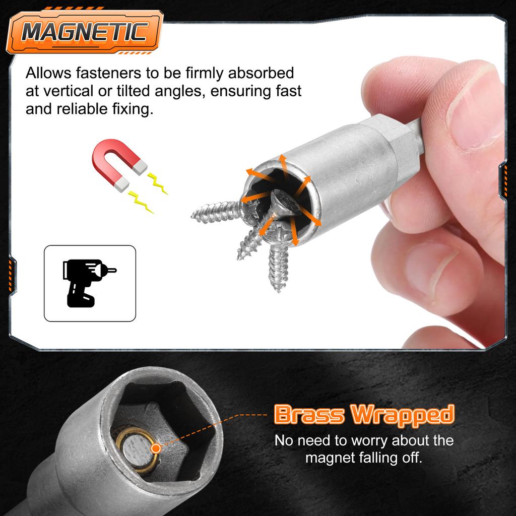 3/5pcs Nut Driver Drill Bit 5.5mm-18mm Metric Impact Socket 1/4" Hex Shank 6" Extra Long Magnetic 6-Point Sockets Bolt Setter