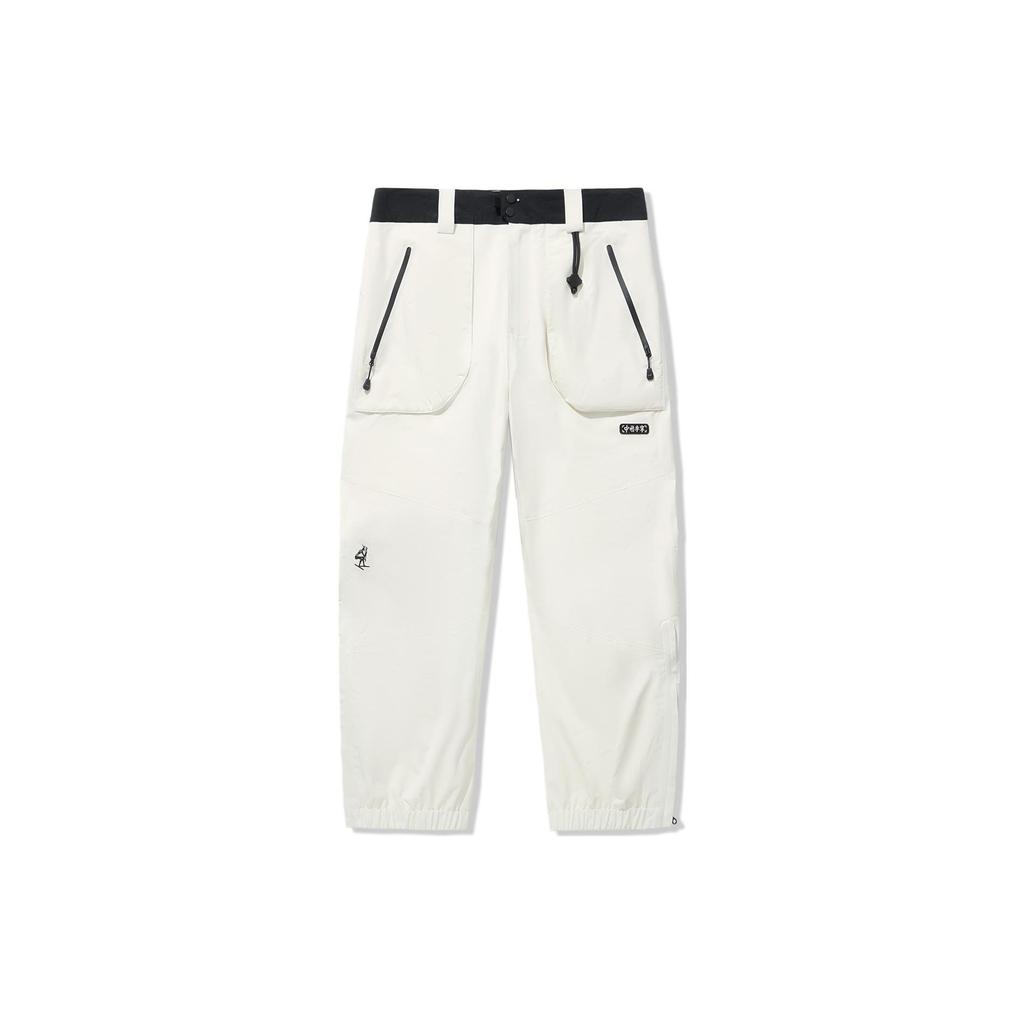 Li Ning Solid Color Multi-Pocket Cuffed Ski Pants Unisex pants Off-White Black AHXT007-1